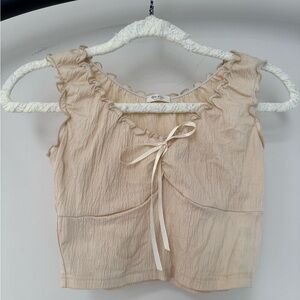 Brandy Melville Tan Ruffled Crop Blouse